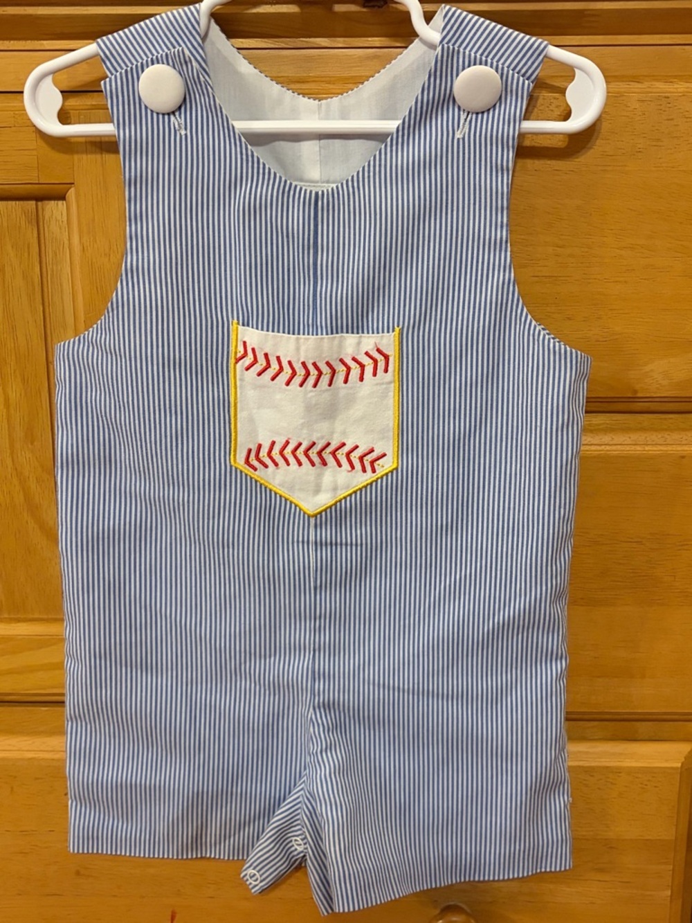 Closet Nine Boy's Blue and White Striped Baseball Themed Jon-Jon Size 18 Months